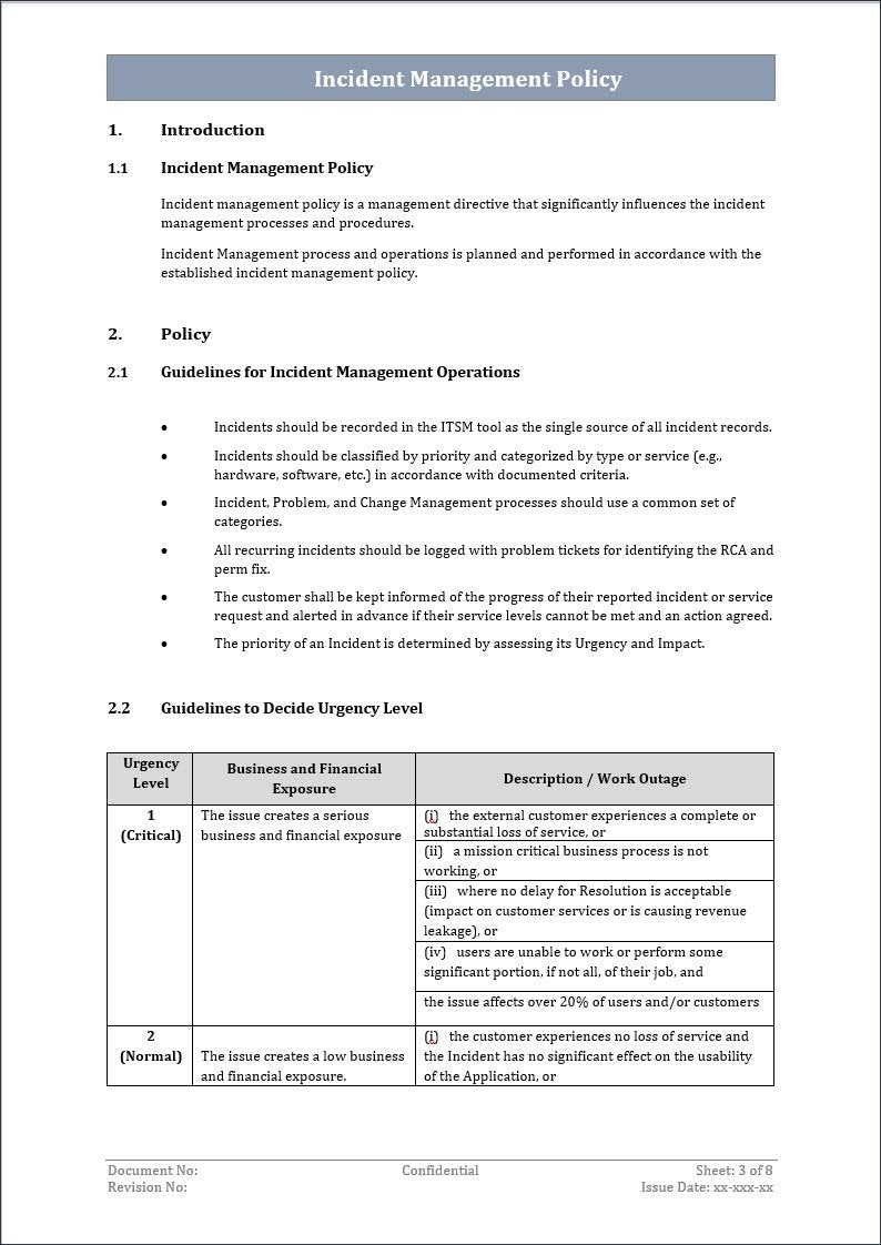 Incident management policy, Incident management