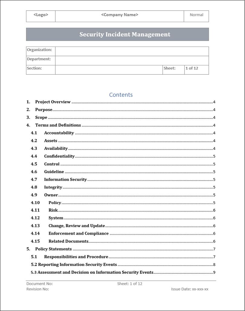 ISMS Security Incident Management – ISO Templates and Documents Download