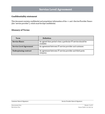 Service level agreement