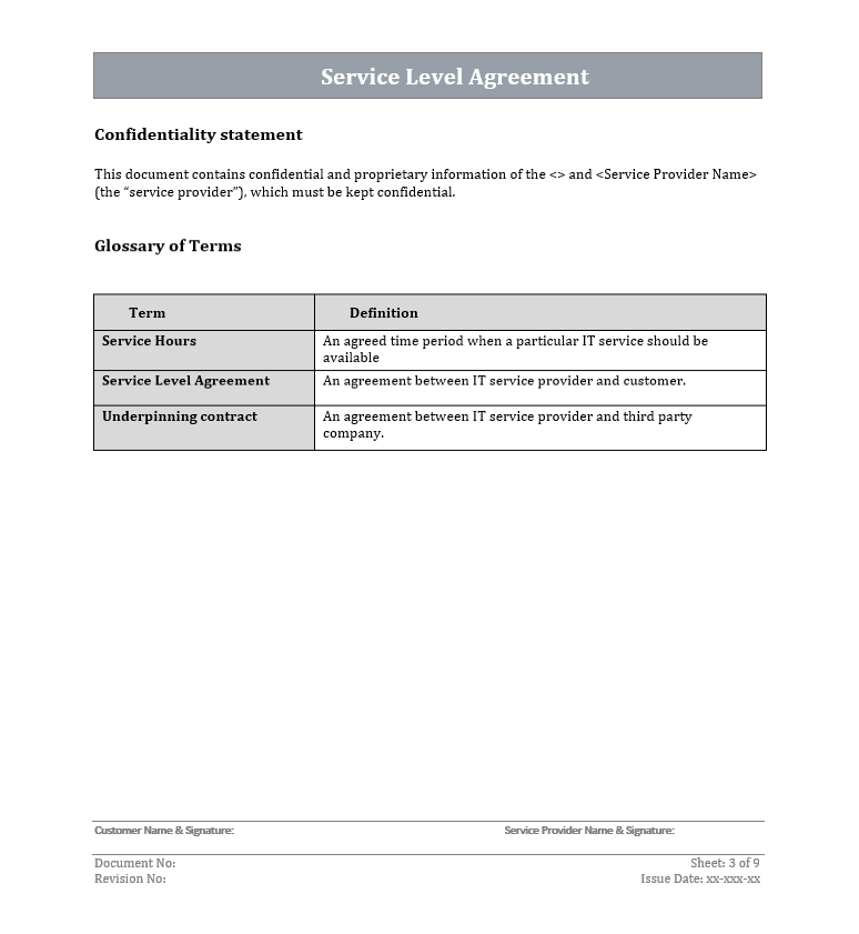 Service level agreement