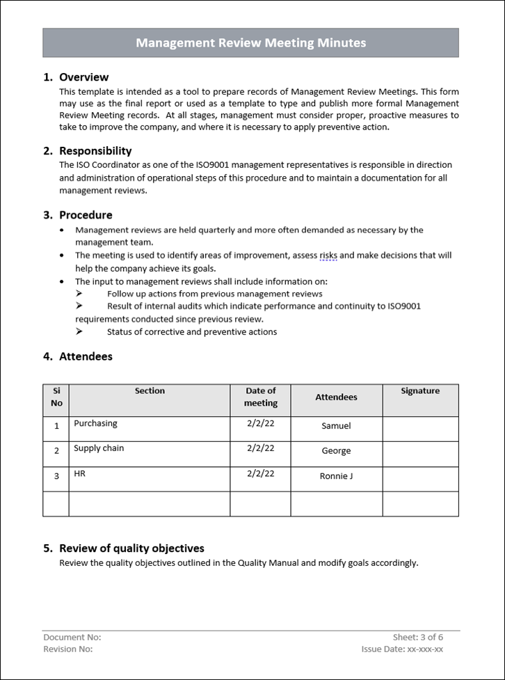 Qms Comments Examples QMS Management Review Meeting Minutes | QMS Management Review Meeting ...
