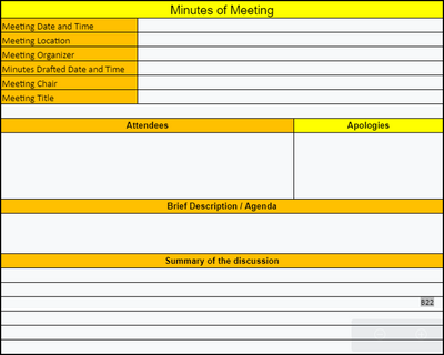 Minutes of Meeting Example, Minutes of Meeting Excel Template