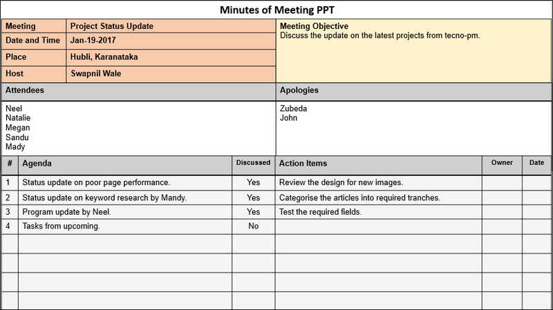 Minutes of Meeting PPT Format, minutes of meeting, minutes of meeting template