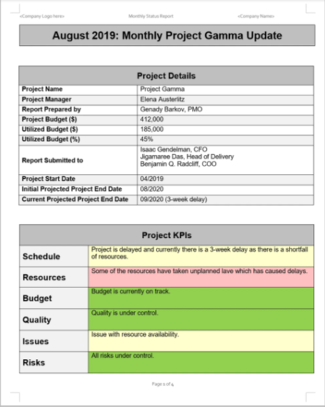 Monthly Project Gamma Report Template
