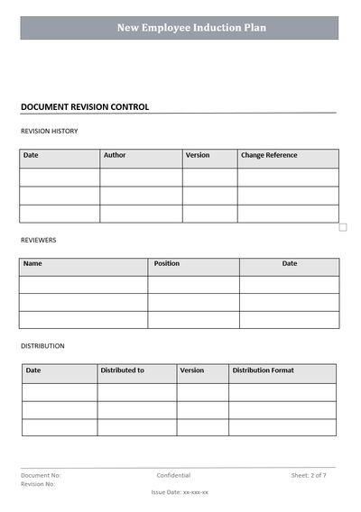 New Employee Induction Plan Document Control
