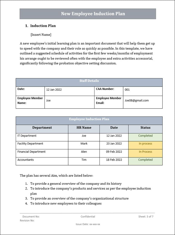 Editable Induction Program Template Employee Induction Programme