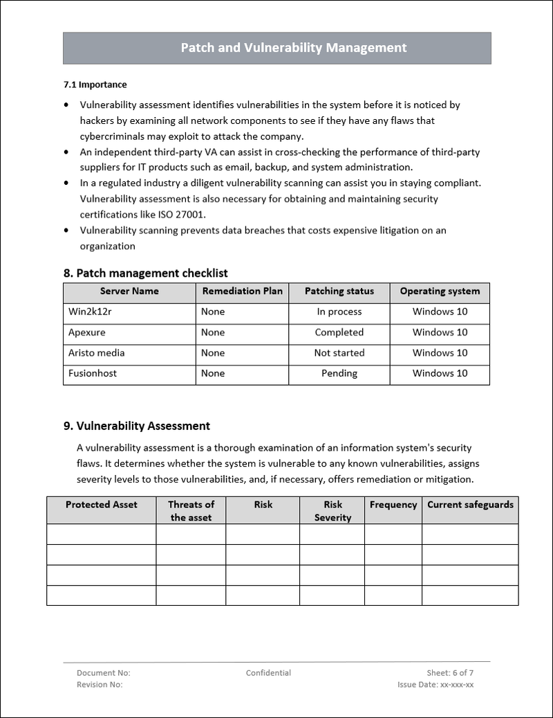 Patch and vulnerability management, Patch management checklist