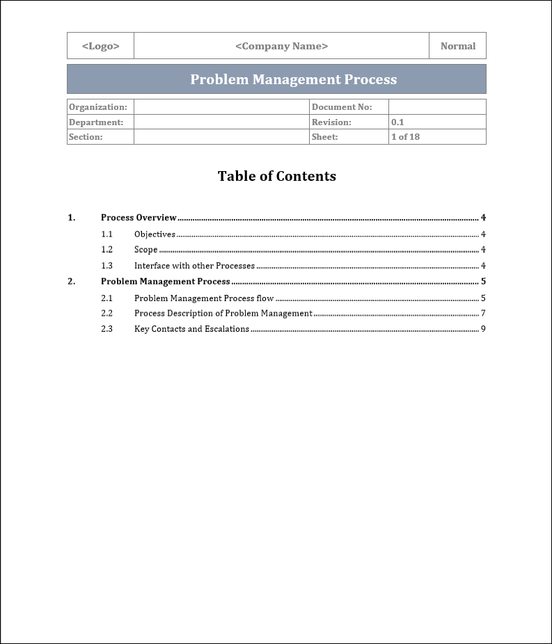 Problem management, Problem management process