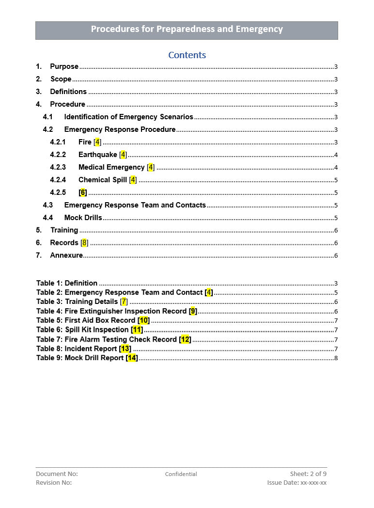 Procedure for Preparedness and Emergency Response, Emergency Response