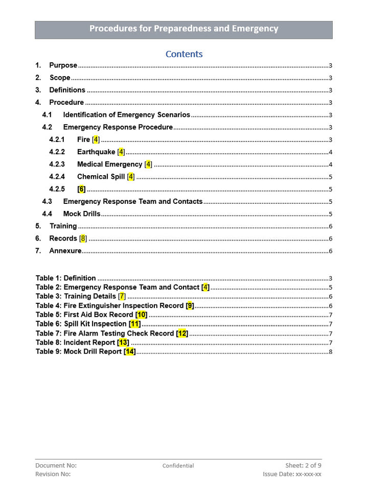 Procedure for Preparedness and Emergency Response, Emergency Response