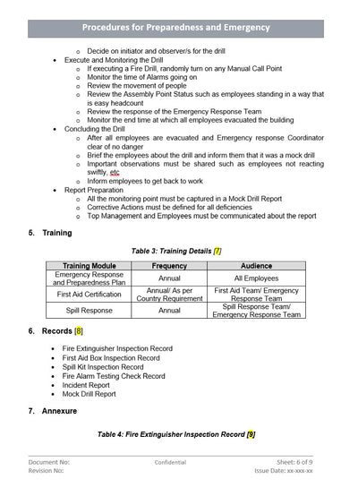 Procedure for Preparedness and Emergency Response, Emergency Response procedure