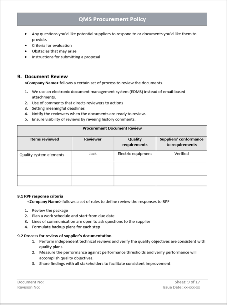 QMS Procurement Document Review