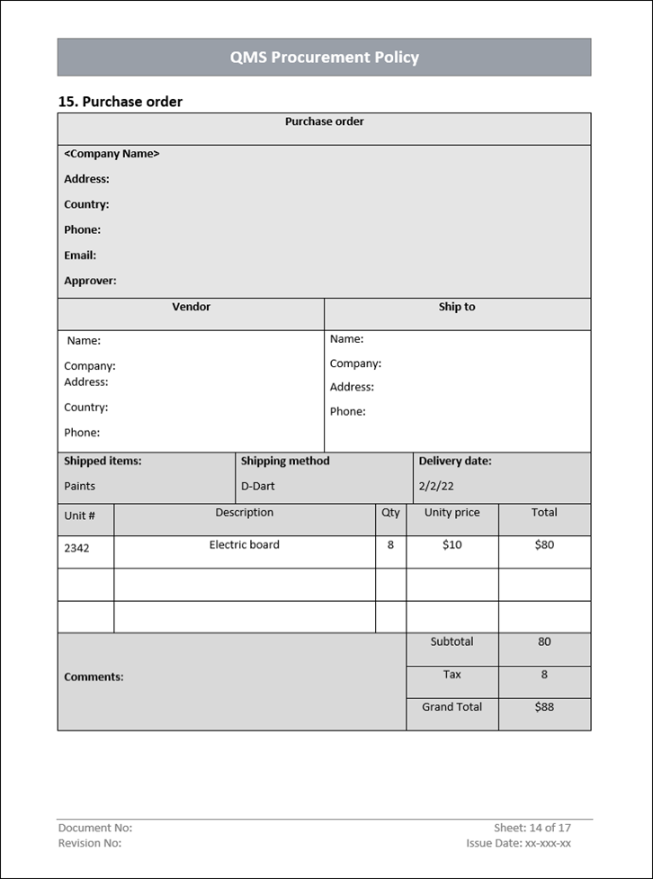 QMS Procurement Purchase Order