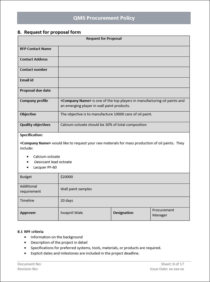 QMS Procurement Proposal Form