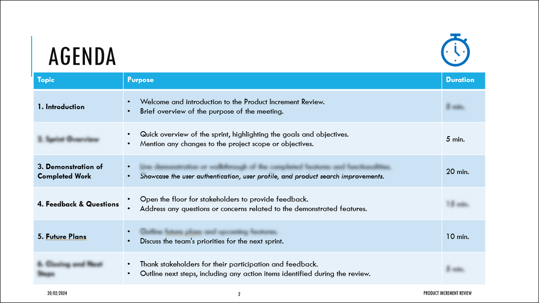 Product Increment Review Template