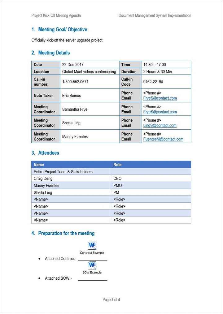 Project Kick Off Meeting Agenda, Project Kick 