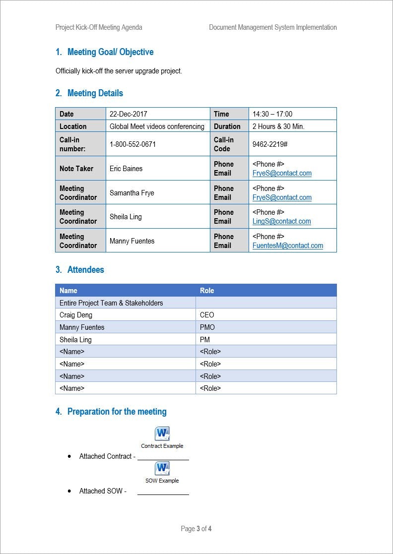 Project Kickoff Meeting Agenda, Project Kickoff 