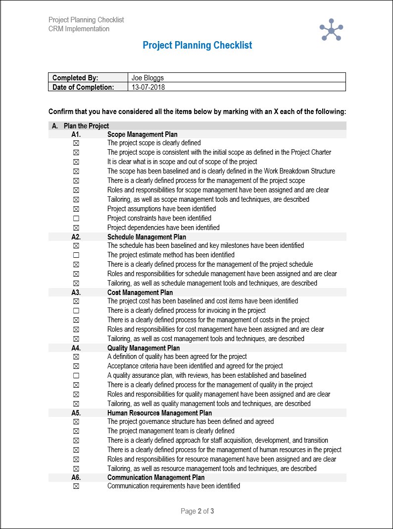 Project Starter Kit - Project Planning Checklist - Template – ISO ...