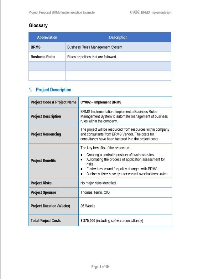 Project Proposal BRMS Implementation Template, Project proposal