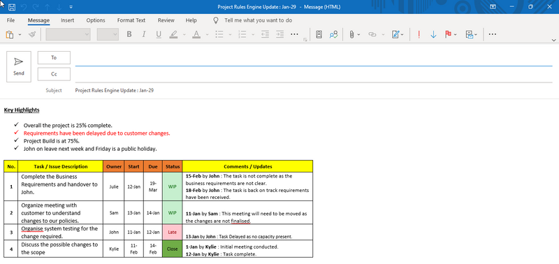 Project Rules Engine Update Outlook Template