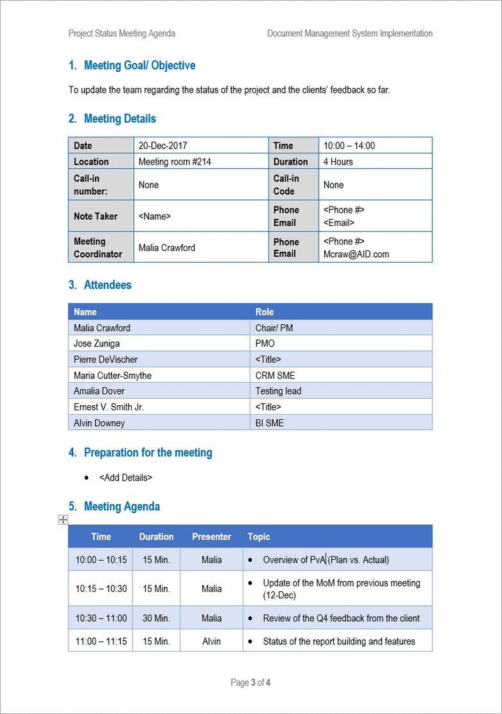 Project Status Meeting Agenda