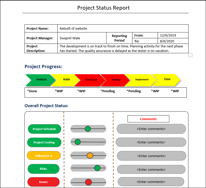 Project Status Report Template, project status report