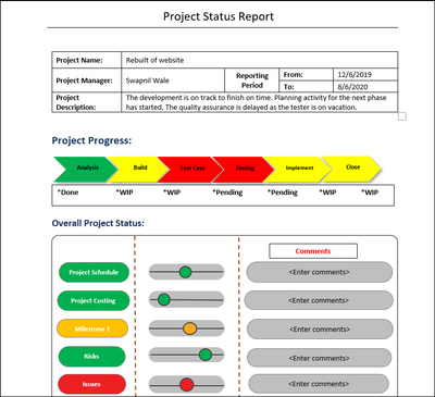 Project Status Report Template, project status report