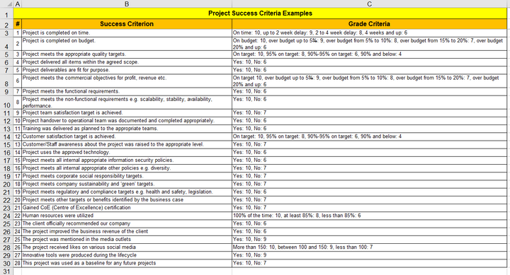 Project Success Criteria 