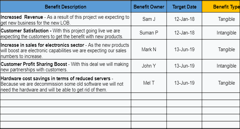 Project Benefits Excel Tracker