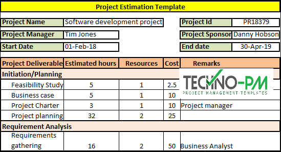 Project Estimate Template Excel
