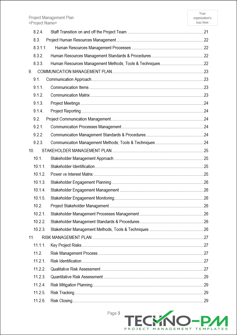 PMP Table of Contents Templates