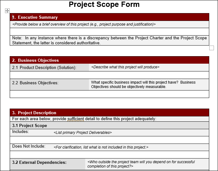 Project Scope Form
