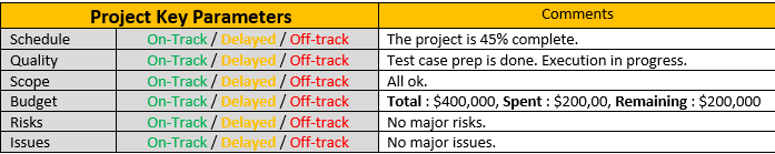 Project Weekly Status Report Template