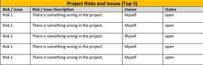 One Page Project Weekly Status Report Template