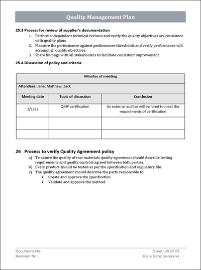 Quality Management Plan Word Template