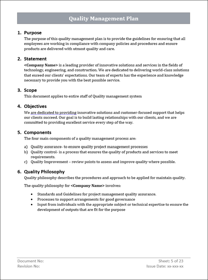 Quality Management Plan overiew