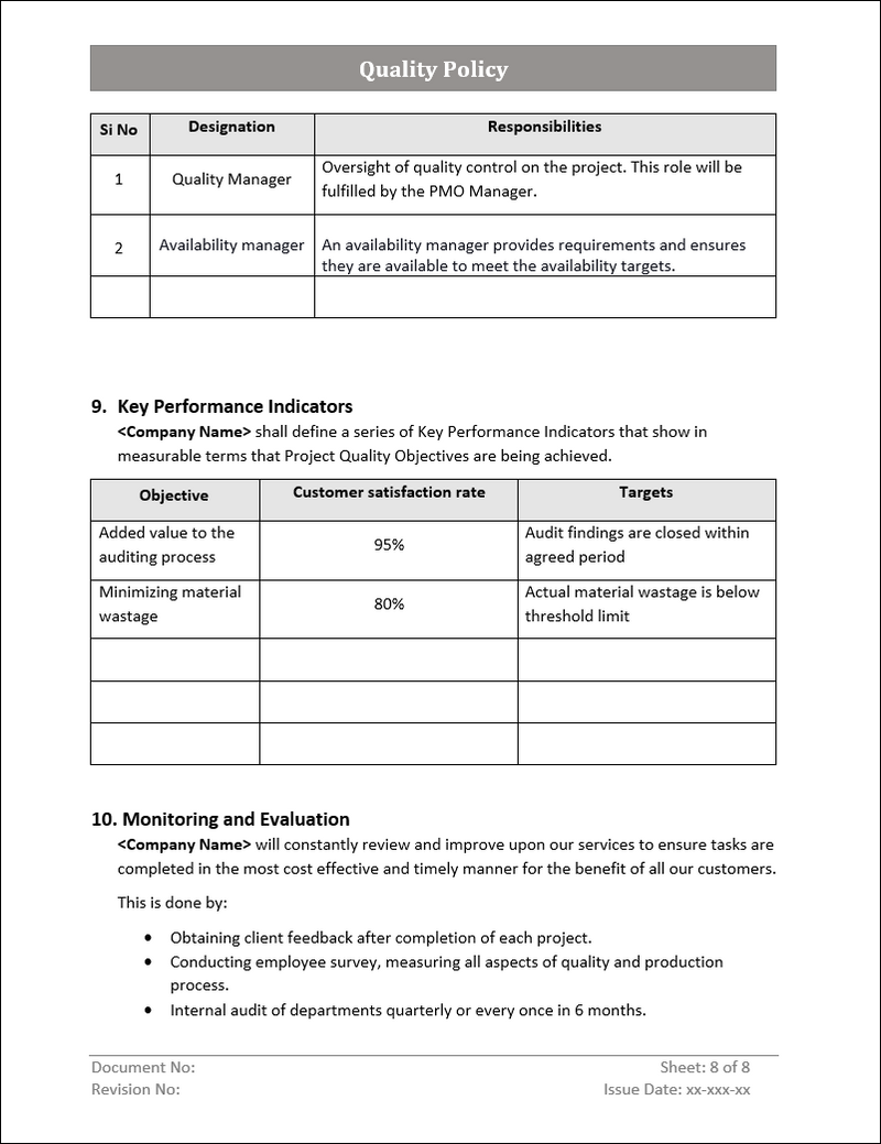 Quality Policy Samples QMS Quality Policy Template - ISO 9001 | Quality Policy Word Template ...