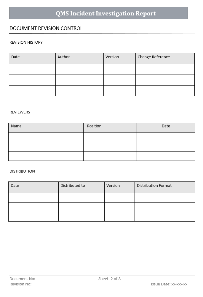 Incident Investigation Report Document Control