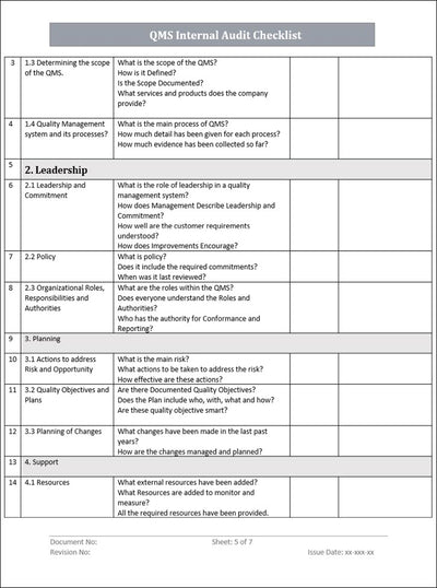 Internal Audit Checklist QMS