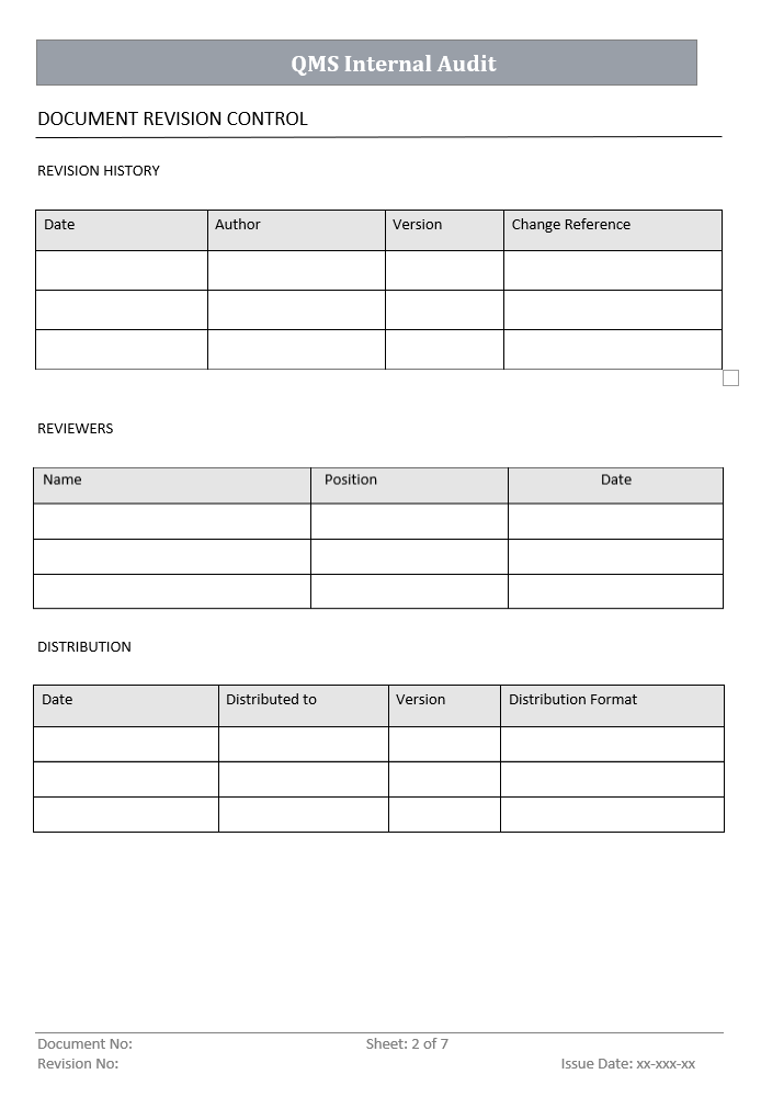 QMS Internal Audit Procedure Template Document Control