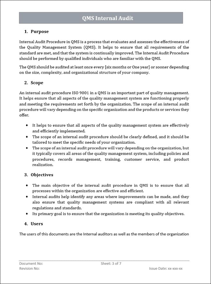 QMS Internal Audit Procedure Template Word