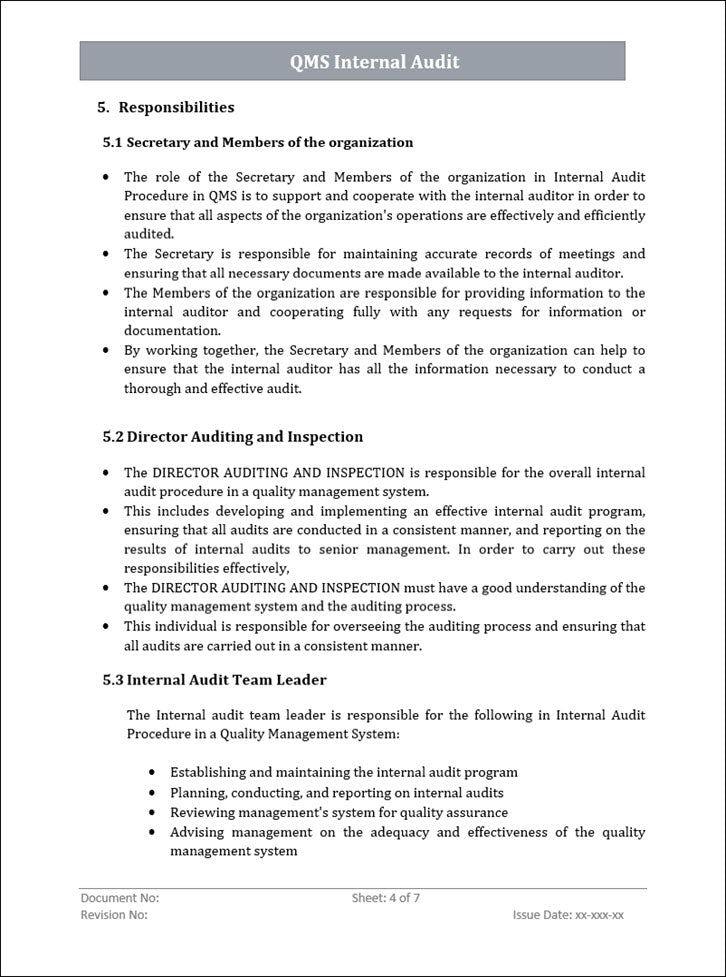 QMS Internal Audit Procedure Word Template