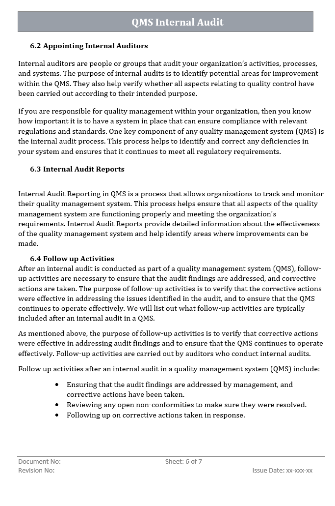 QMS Internal Audit Procedure Reports