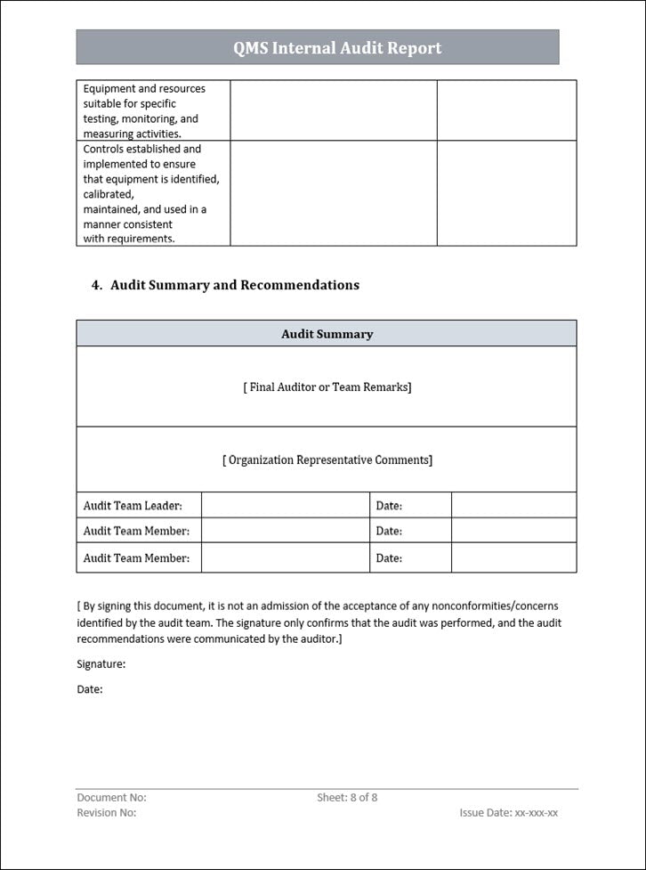 Internal Audit Report Template Word