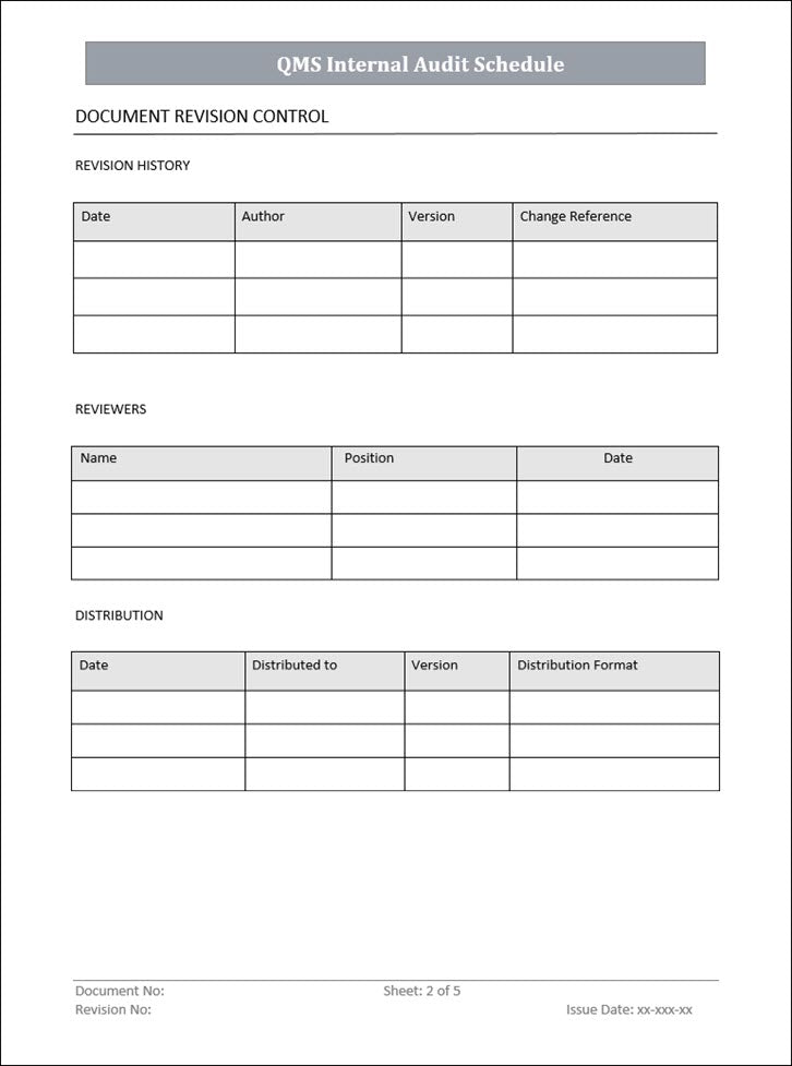 QMS Internal Audit Schedule Word Template