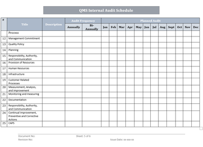 QMS Internal Audit Schedule Template Word