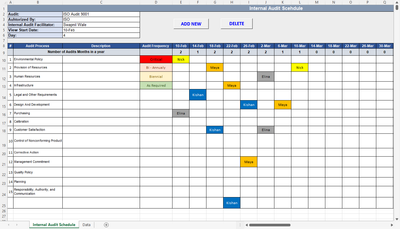 QMS Internal Audit Schedule Excel Template, QMS Internal Audit Schedule Template