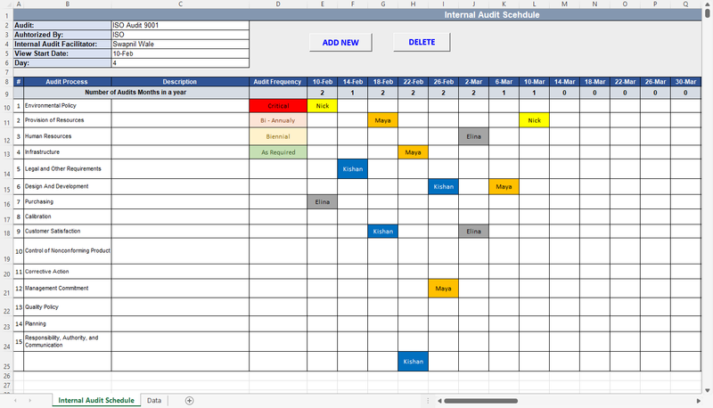 QMS Internal Audit Schedule Excel Template, QMS Internal Audit Schedule Template