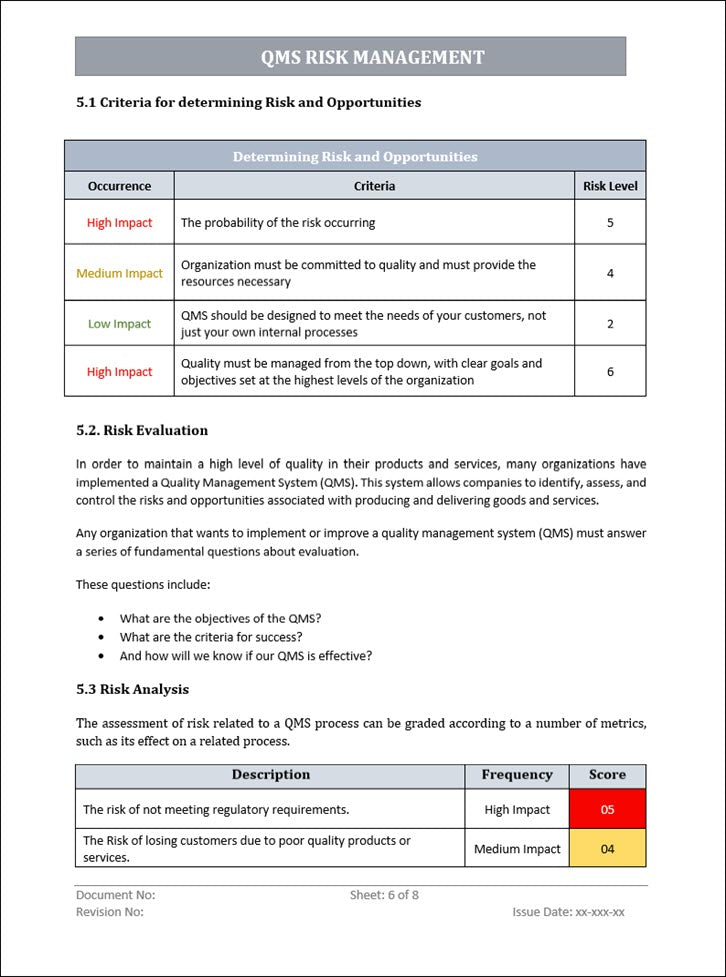 QMS Risk Management Word Template