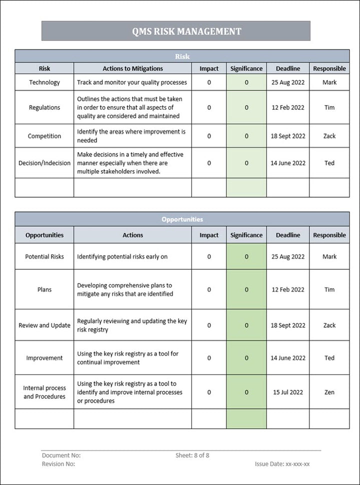 Risk Management  Word Template 